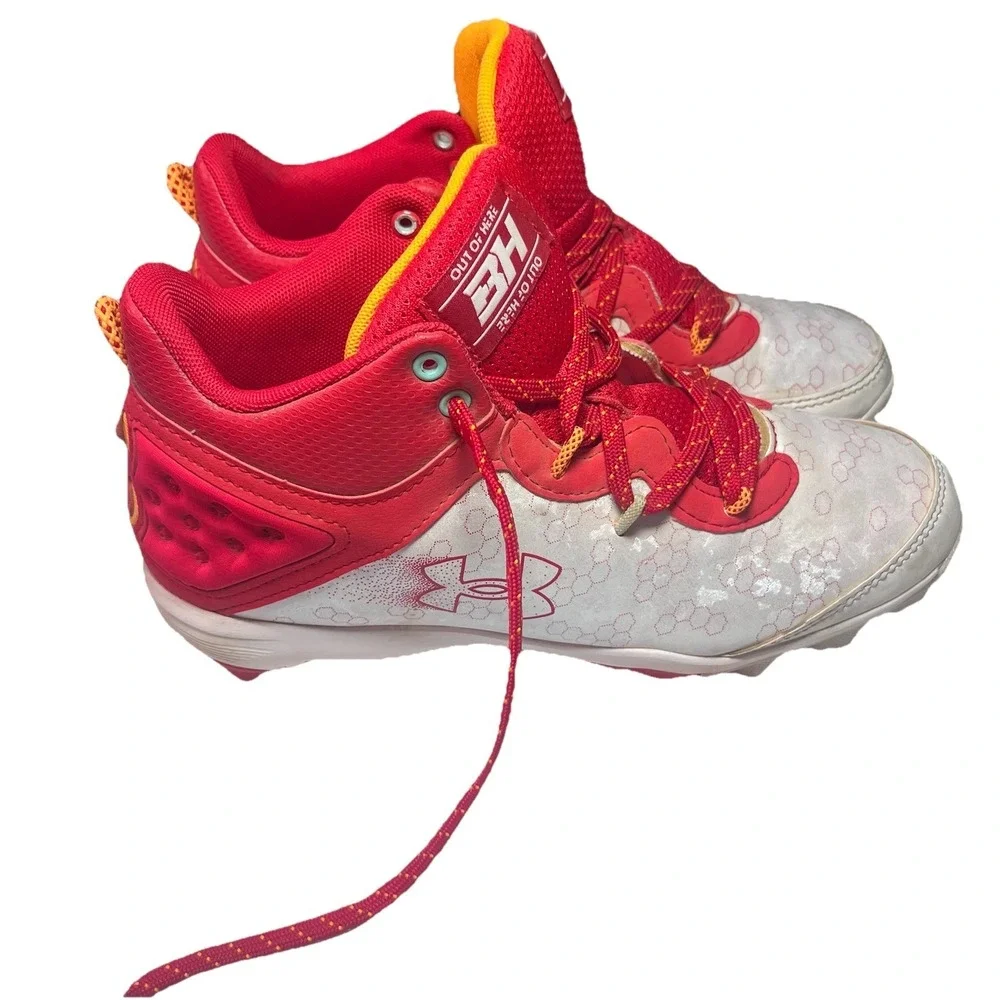 Under Armour 3026597-600 Harper 8 Mid‎ RM JR Baseball Cleats Red White US 6 EUC
